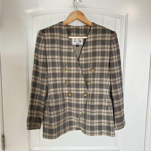 Le Suit Vintage Brown and Tan Plaid Blazer Classic Tailored Fit size 6 Petite - Picture 1 of 7